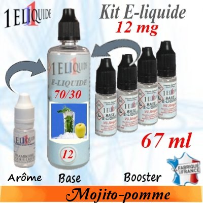 E-liquide Mojito-pomme PG 70 % -- VG 30 % nicotine 12 mg/ml de 67 ml E-liquide-Mojito-pomme-12mg 70/30