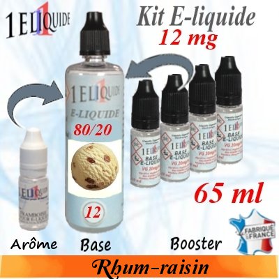 E-liquide Rhum-raisin PG 80 % -- VG 20 % nicotine 12 mg/ml de 65 ml E-liquide-Rhum-raisin-12mg 80/20