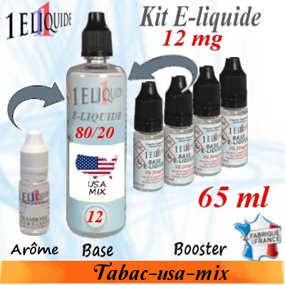 E-liquide Tabac-usa-mix PG 80 % -- VG 20 % nicotine 12 mg/ml de 65 ml E-liquide-Tabac-usa-mix-12mg 80/20